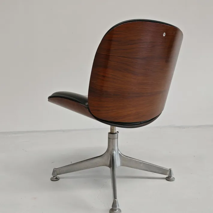 Pamono Chair in Black Eco-Leather and Walnut from Mim Roma, 1960s New
