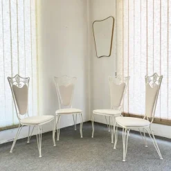 Pamono Chairs in Wrought Iron with Fabric Seats & Back, 1970s, Set of 4 Hot