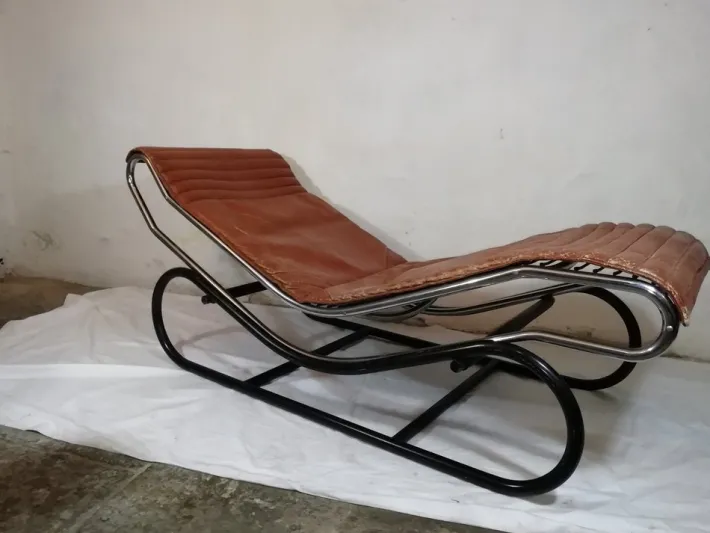 Pamono Chaise Longue in Chromed Metal & Brass Leather, Italy, 1960s Discount