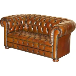 Pamono Chesterfield Two-Seater Sofa in Brown Leather, 1920s Clearance