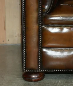 Pamono Chesterfield Two-Seater Sofa in Brown Leather, 1920s Clearance