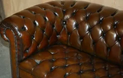 Pamono Chesterfield Two-Seater Sofa in Brown Leather, 1920s Clearance