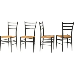 Pamono Chiavari Chairs in Ebonized Wood and Straw by Gio Ponti for Fratelli Spinetto, Italy, 1940s, Set of 4 Sale