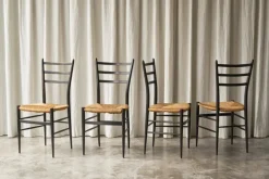 Pamono Chiavari Chairs in Ebonized Wood and Straw by Gio Ponti for Fratelli Spinetto, Italy, 1940s, Set of 4 Sale
