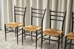 Pamono Chiavari Chairs in Ebonized Wood and Straw by Gio Ponti for Fratelli Spinetto, Italy, 1940s, Set of 4 Sale