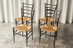 Pamono Chiavari Chairs in Ebonized Wood and Straw by Gio Ponti for Fratelli Spinetto, Italy, 1940s, Set of 4 Sale