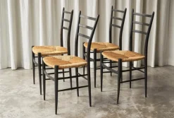 Pamono Chiavari Chairs in Ebonized Wood and Straw by Gio Ponti for Fratelli Spinetto, Italy, 1940s, Set of 4 Sale