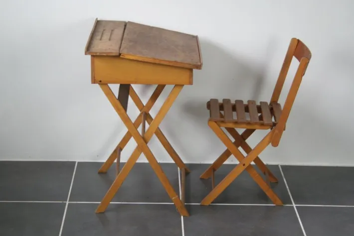 Pamono Child Desk Set & Folding Chair, Set of 2 New