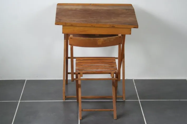 Pamono Child Desk Set & Folding Chair, Set of 2 New