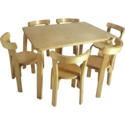 Pamono Children's Chairs and Table attributed to Alvar Aalto for Artek, 1970s, Set of 7 Online
