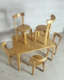 Pamono Children's Chairs and Table attributed to Alvar Aalto for Artek, 1970s, Set of 7 Online