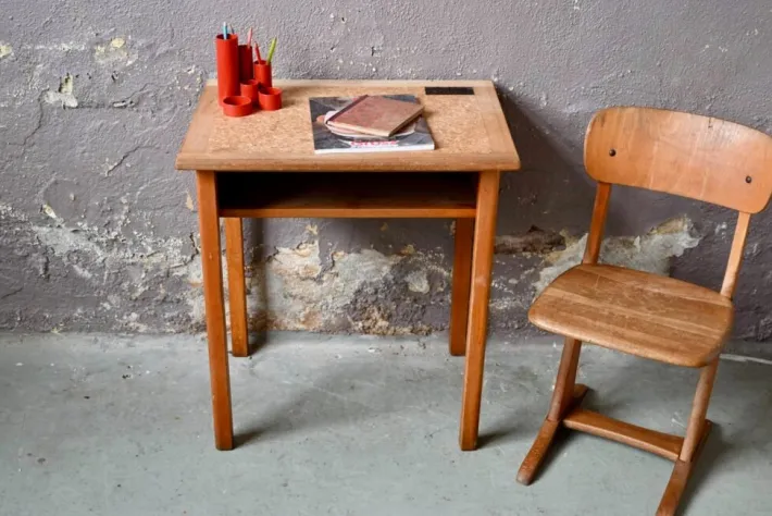 Pamono Childrens Desk & School Chair, 1950s, Set of 2 New