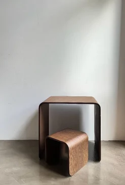 Pamono Children's Desk with Stool in Curved Wood, 2010s, Set of 2 Clearance