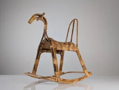 Pamono Childrens Rocking Horse in Bamboo and Rattan, 1960s