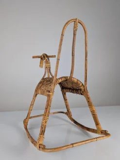 Pamono Childrens Rocking Horse in Bamboo and Rattan, 1960s