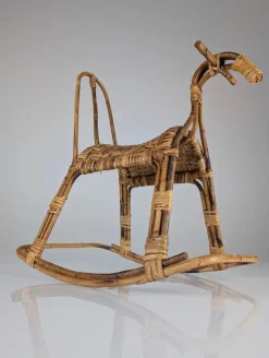Pamono Childrens Rocking Horse in Bamboo and Rattan, 1960s