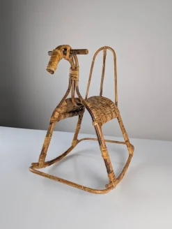 Pamono Childrens Rocking Horse in Bamboo and Rattan, 1960s