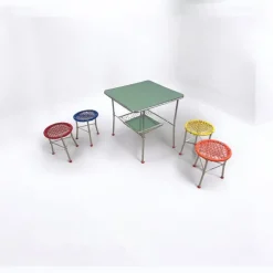 Pamono Children's Table with Colourful Folding Chairs, 1960s, Set of 5 Sale