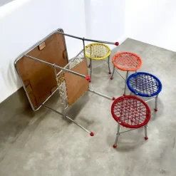 Pamono Children's Table with Colourful Folding Chairs, 1960s, Set of 5 Sale