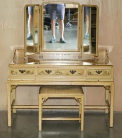 Pamono Chinese Chinoiserie Walnut Dressing Table and Stool, 1920s, Set of 2 Outlet