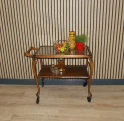 Pamono Chippendale Style Serving Bar Cart in Wicker and Glass, 1960s Discount