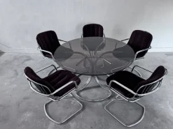 Pamono Chrome Dining Table and Chairs attributed to Gastone Rinaldi for Rima, 1970s, Set of 6 Discount