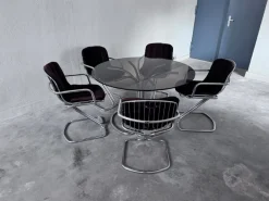 Pamono Chrome Dining Table and Chairs attributed to Gastone Rinaldi for Rima, 1970s, Set of 6 Discount