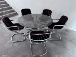 Pamono Chrome Dining Table and Chairs attributed to Gastone Rinaldi for Rima, 1970s, Set of 6 Discount