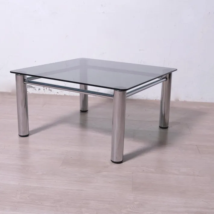 Pamono Chromed Metal and Smoked Glass Coffee Table, 1970s Hot