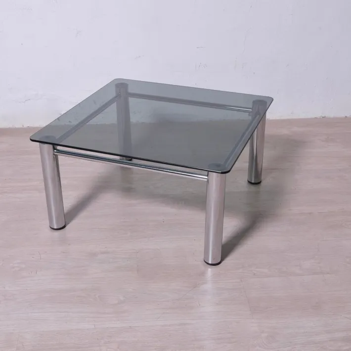 Pamono Chromed Metal and Smoked Glass Coffee Table, 1970s Hot