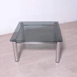 Pamono Chromed Metal and Smoked Glass Coffee Table, 1970s Hot