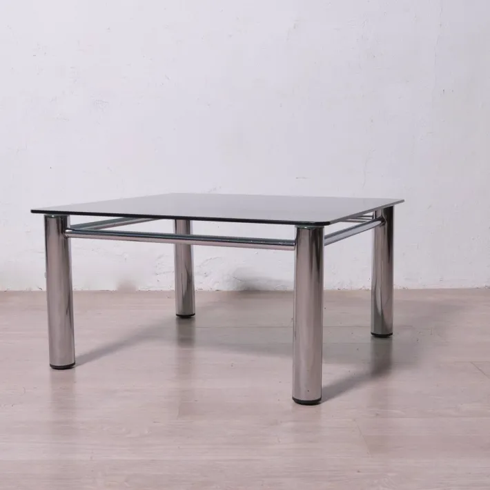 Pamono Chromed Metal and Smoked Glass Coffee Table, 1970s Hot