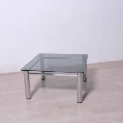 Pamono Chromed Metal and Smoked Glass Coffee Table, 1970s Hot
