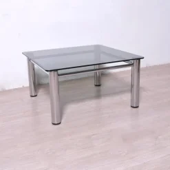 Pamono Chromed Metal and Smoked Glass Coffee Table, 1970s Hot