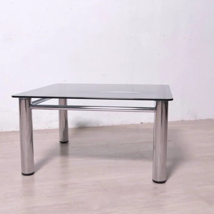 Pamono Chromed Metal and Smoked Glass Coffee Table, 1970s Hot