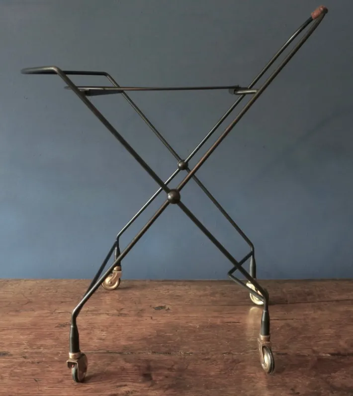 Pamono Circular Teak and Metal Folding Serving Trolley from Ary Fanerprodukter, Sweden, 1960s Sale