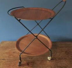 Pamono Circular Teak and Metal Folding Serving Trolley from Ary Fanerprodukter, Sweden, 1960s Sale