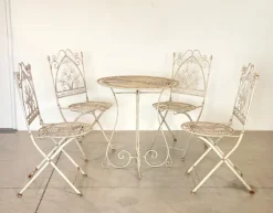 Pamono Coffee Table and Wrought Iron Folding Garden Chairs, 1960s, Set of 5 Sale