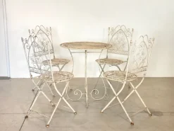 Pamono Coffee Table and Wrought Iron Folding Garden Chairs, 1960s, Set of 5 Sale