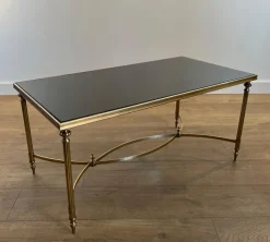 Pamono Coffee Table in Brass and Black Lacquered Glass by Maison Jansen Sale