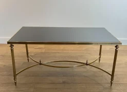 Pamono Coffee Table in Brass and Black Lacquered Glass by Maison Jansen Sale