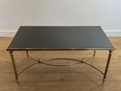 Pamono Coffee Table in Brass and Black Lacquered Glass by Maison Jansen Sale