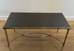 Pamono Coffee Table in Brass and Black Lacquered Glass by Maison Jansen Sale