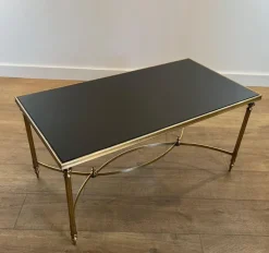 Pamono Coffee Table in Brass and Black Lacquered Glass by Maison Jansen Sale
