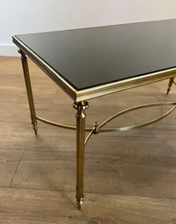 Pamono Coffee Table in Brass and Black Lacquered Glass by Maison Jansen Sale
