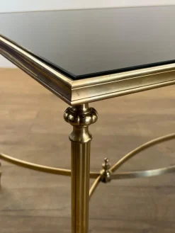 Pamono Coffee Table in Brass and Black Lacquered Glass by Maison Jansen Sale