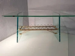 Pamono Coffee Table with Glass Top and Legs and Brass Scrolls attributed to Gio Ponti for Fontana Arte, 1940s Online