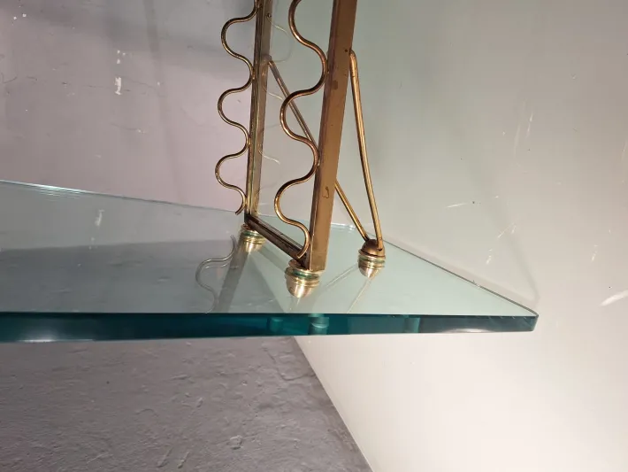 Pamono Coffee Table with Glass Top and Legs and Brass Scrolls attributed to Gio Ponti for Fontana Arte, 1940s Online