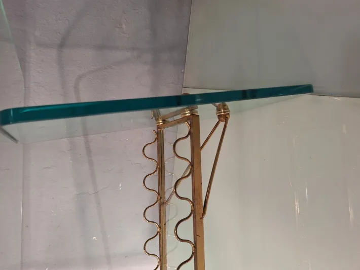 Pamono Coffee Table with Glass Top and Legs and Brass Scrolls attributed to Gio Ponti for Fontana Arte, 1940s Online