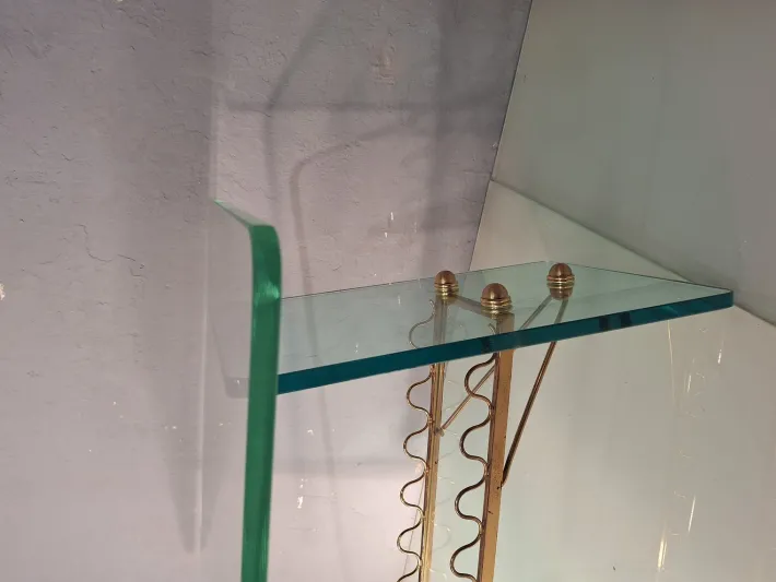 Pamono Coffee Table with Glass Top and Legs and Brass Scrolls attributed to Gio Ponti for Fontana Arte, 1940s Online